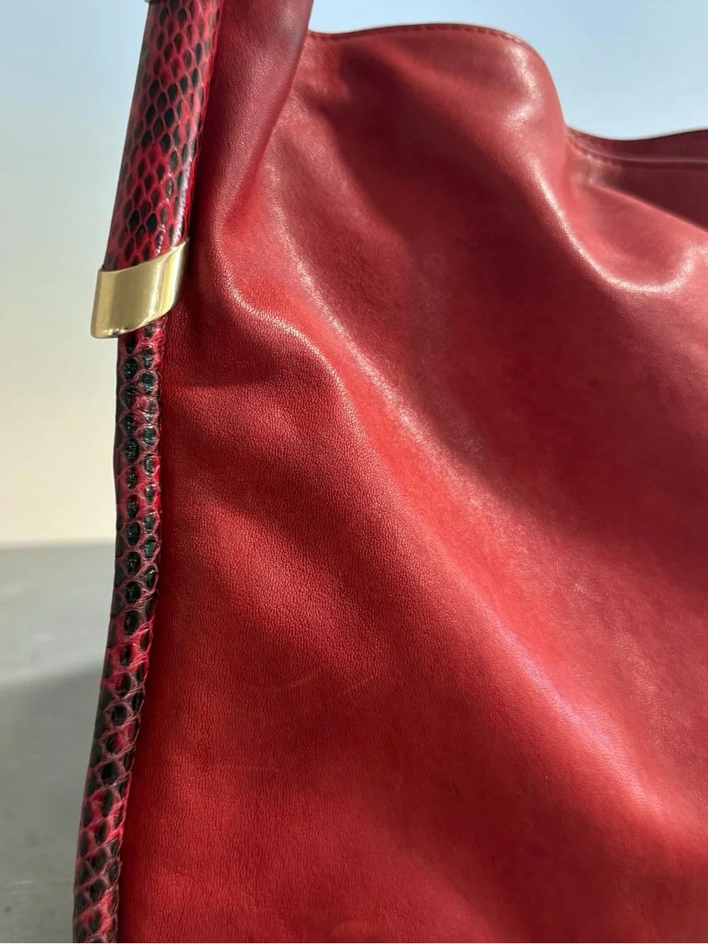 Jimmy Choo Solar Hobo Red Leather Exotic Snakeskin Trim Made Italy